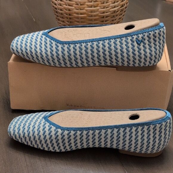 Vivaiva Margo 2.0 Square Toe V-Cut Flats Denim Stripe Size EU42 NWT - Picture 2 of 11